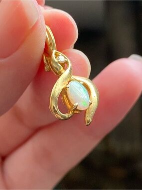 14Y Gold Opal Teardrop Gold Pendant with Diamond Accent